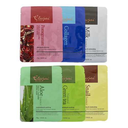 Набор тканевых масок Elujai 6 шт: Aloe, Snail, Green Tea, Collagen, Pomegranate, Milk в Оптима